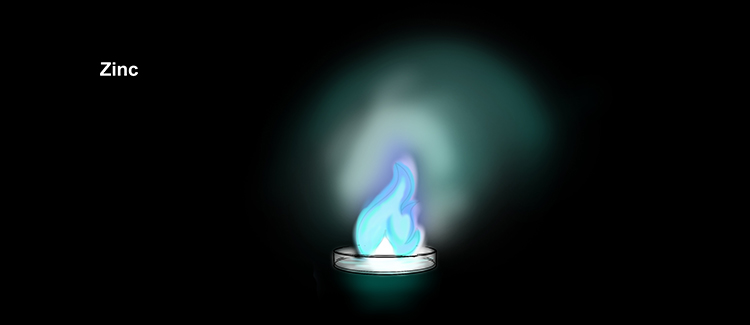 Zinc produces a blue flame when heated